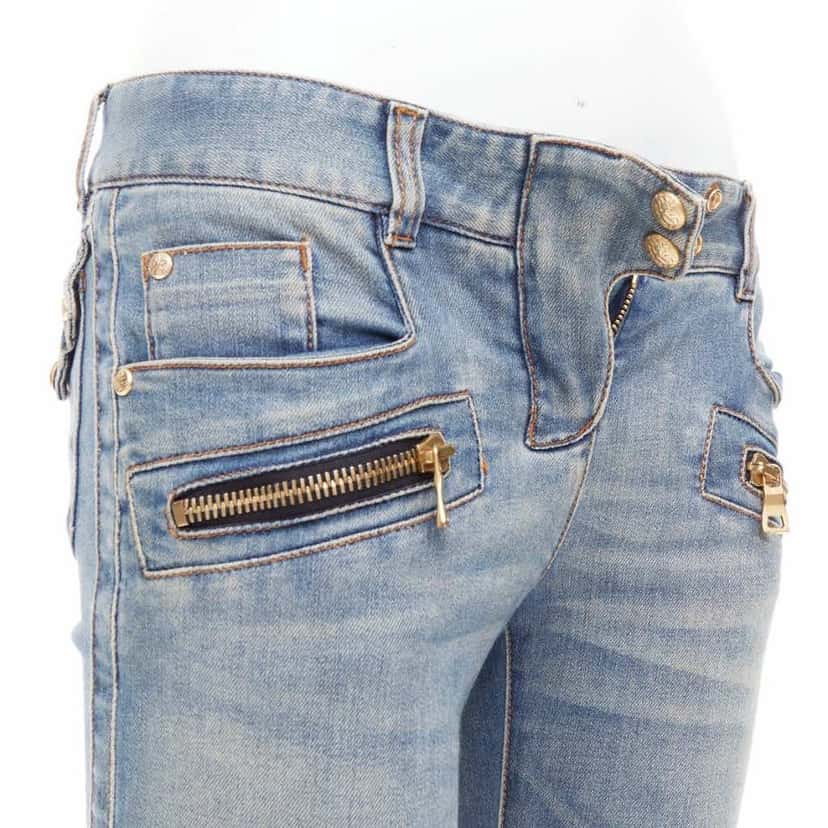 Balmain Ribbed Moto Jeans Blue Good condition - Back View