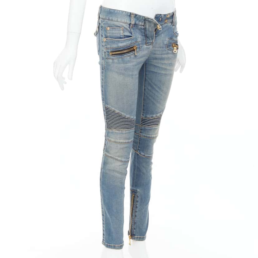Balmain Ribbed Moto Jeans Blue Good condition - Inside View
