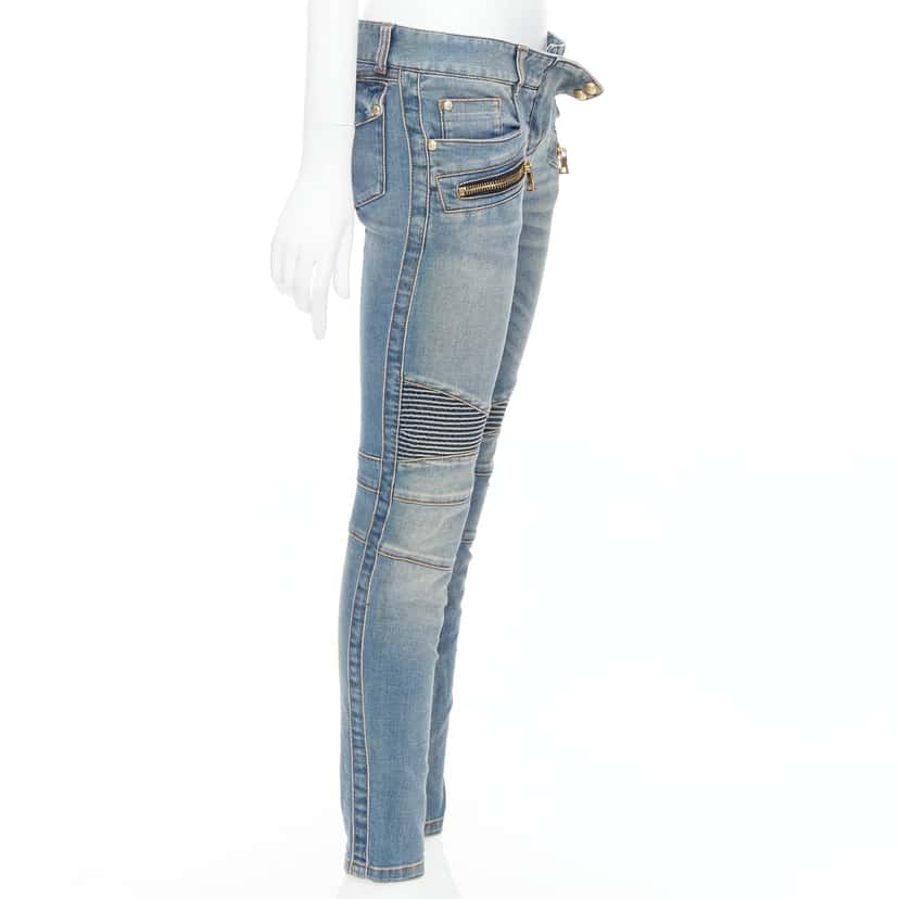 Balmain Ribbed Moto Jeans Blue Good condition - Model View