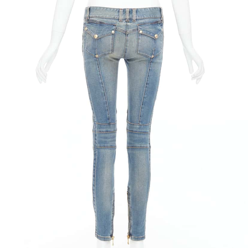 Balmain Ribbed Moto Jeans Blue Good condition - Box View