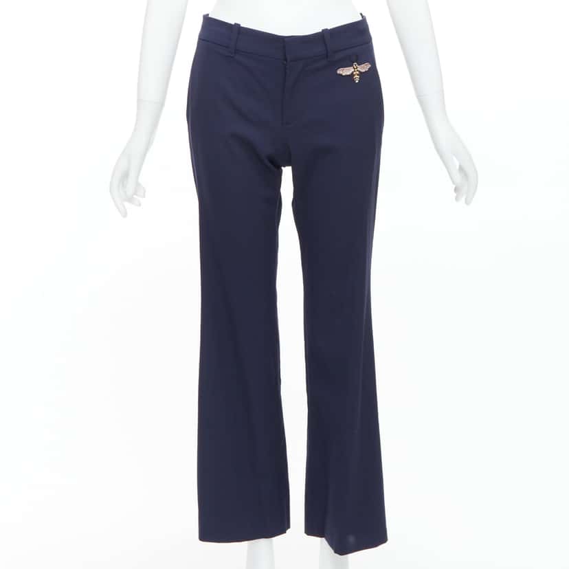 Gucci Bee Flared Pants Navy Wool Very good condition - Front View