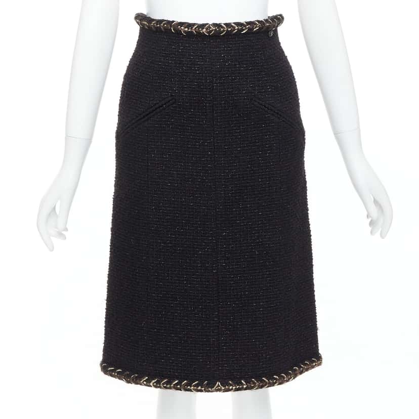 Chanel Braided Tweed Skirt Black Cotton Very good condition - Front View