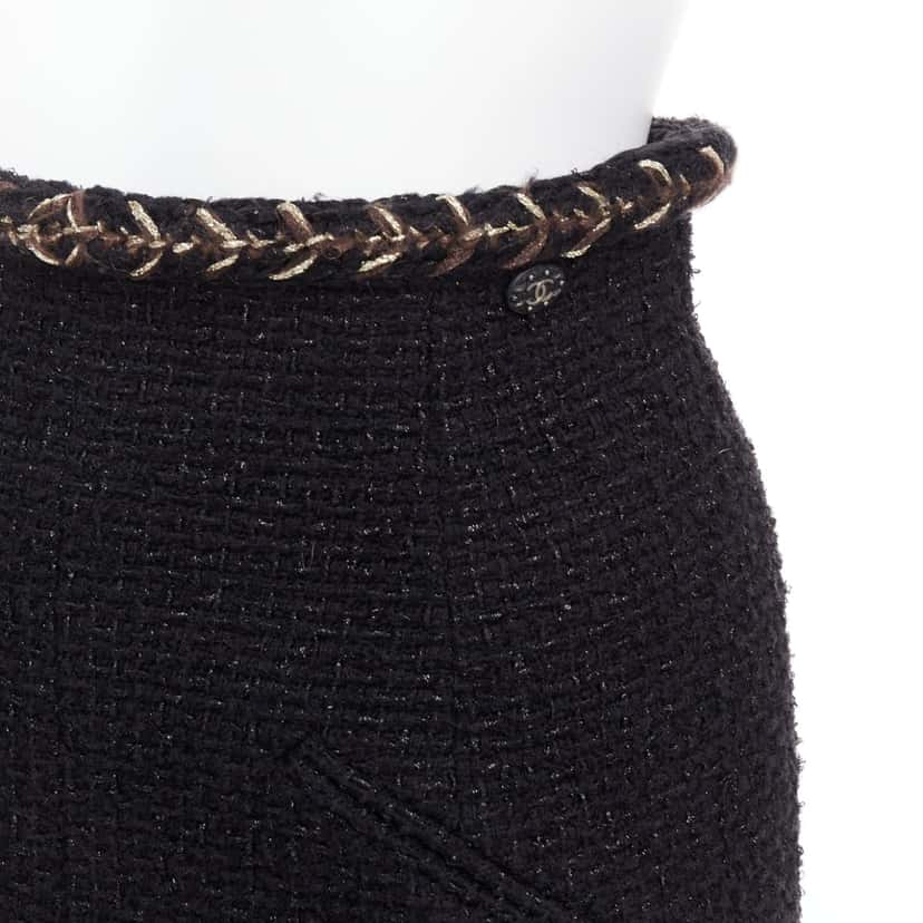 Chanel Braided Tweed Skirt Black Cotton Very good condition - Back View