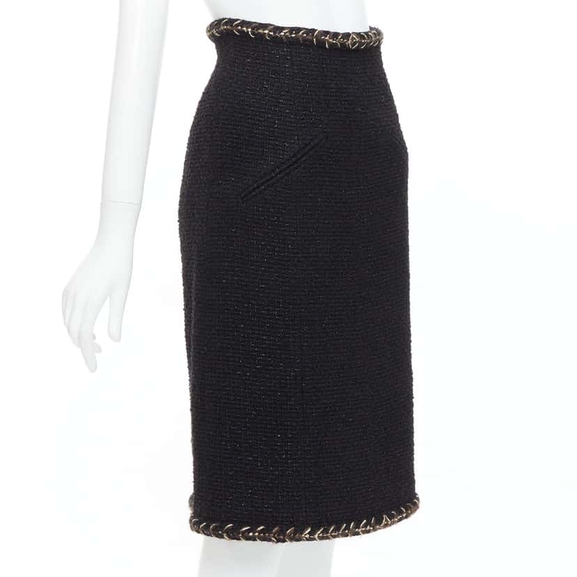 Chanel Braided Tweed Skirt Black Cotton Very good condition - Inside View