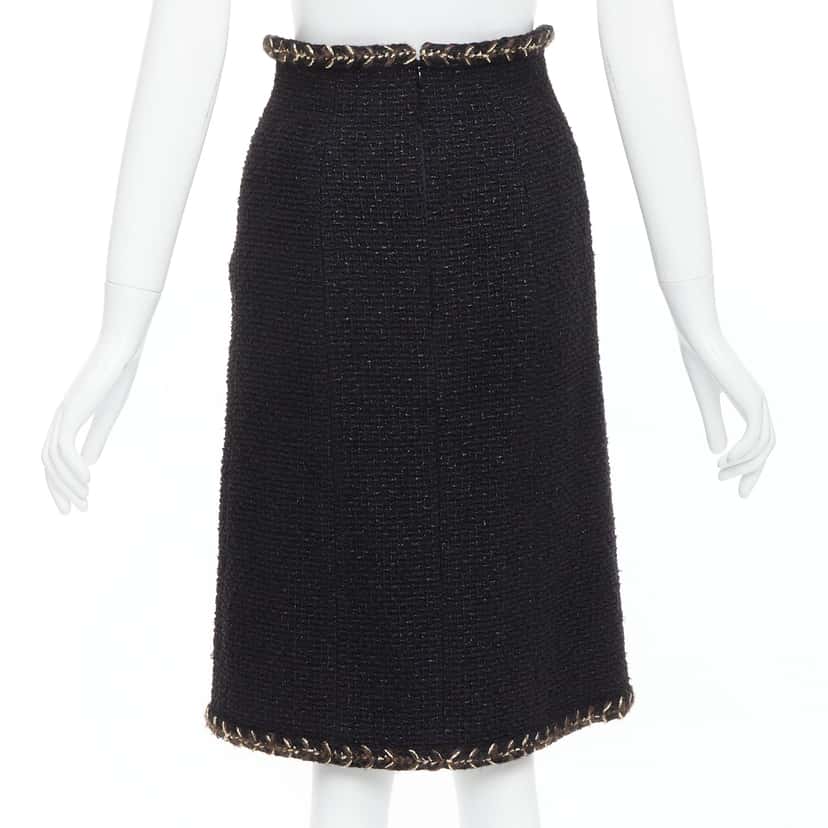 Chanel Braided Tweed Skirt Black Cotton Very good condition - Box View