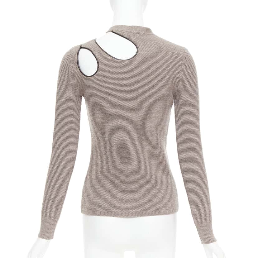 Tom Ford Leather Collar Sweater Khaki Wool Very good condition - Front View