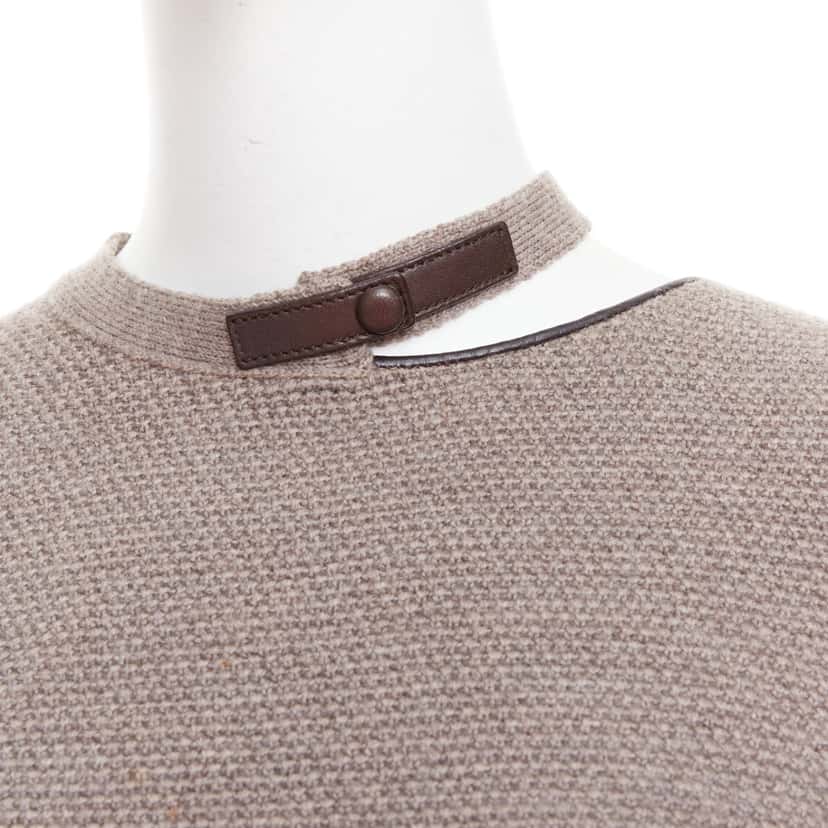 Tom Ford Leather Collar Sweater Khaki Wool Very good condition - Back View