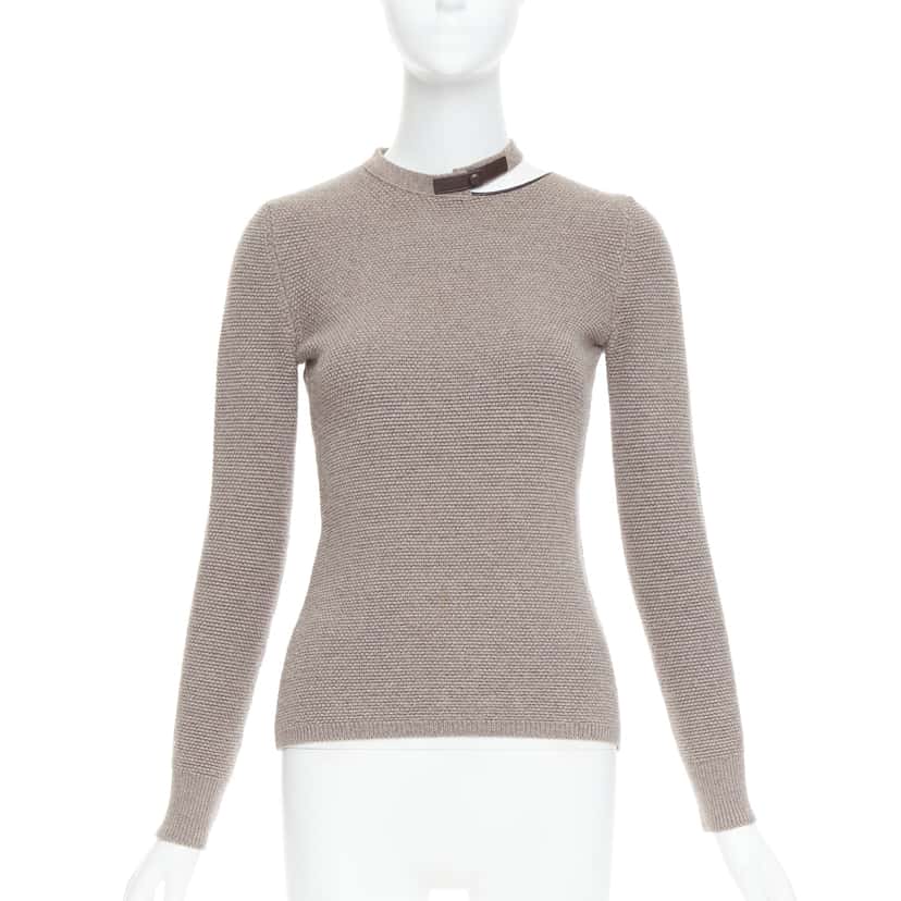 Tom Ford Leather Collar Sweater Khaki Wool Very good condition - Inside View
