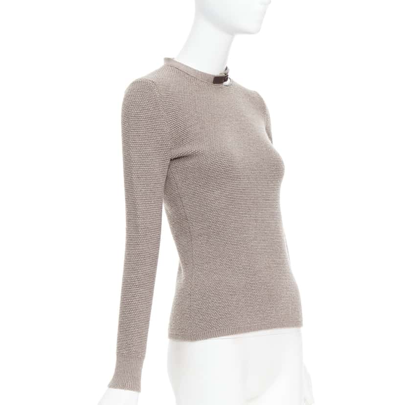 Tom Ford Leather Collar Sweater Khaki Wool Very good condition - Model View