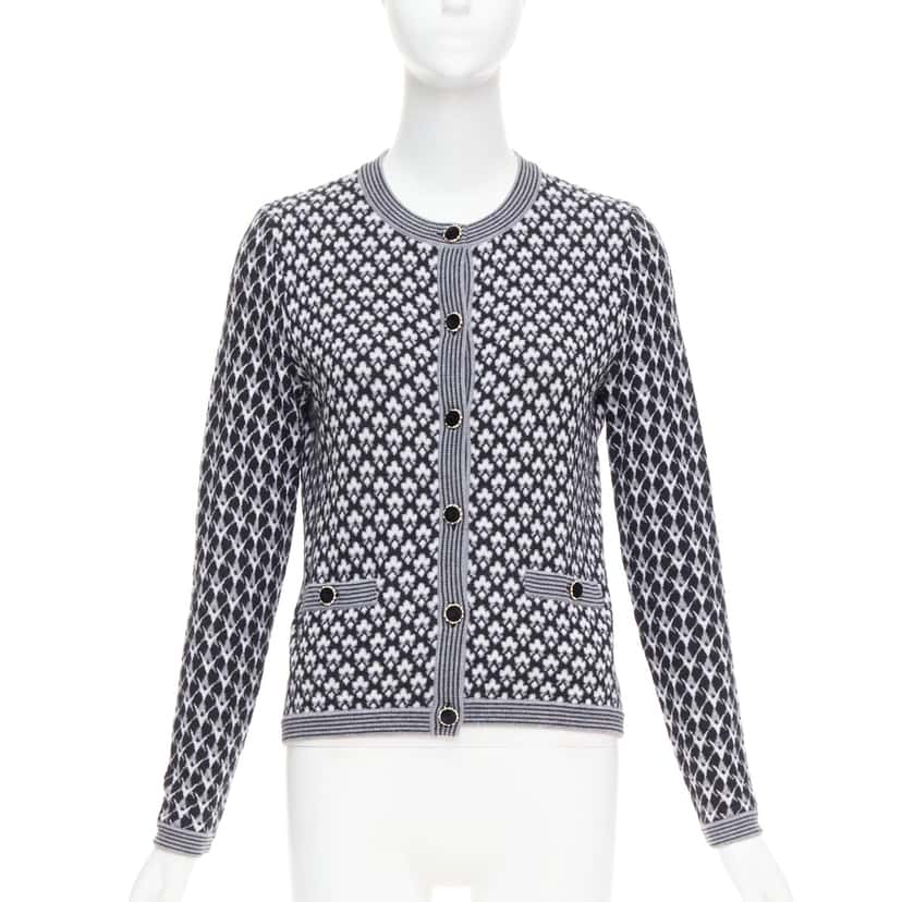 Chanel Velvet Button Cardigan Black Cashmere Very good condition - Front View