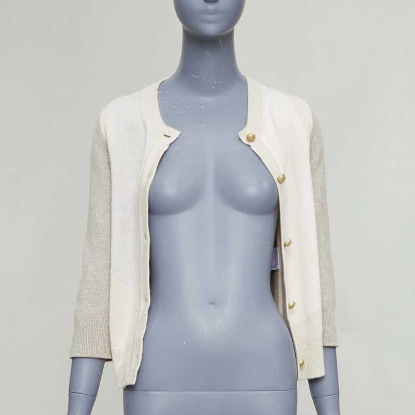 Chanel Colorblocked Cardigan Beige Cashmere Good condition - Inside View