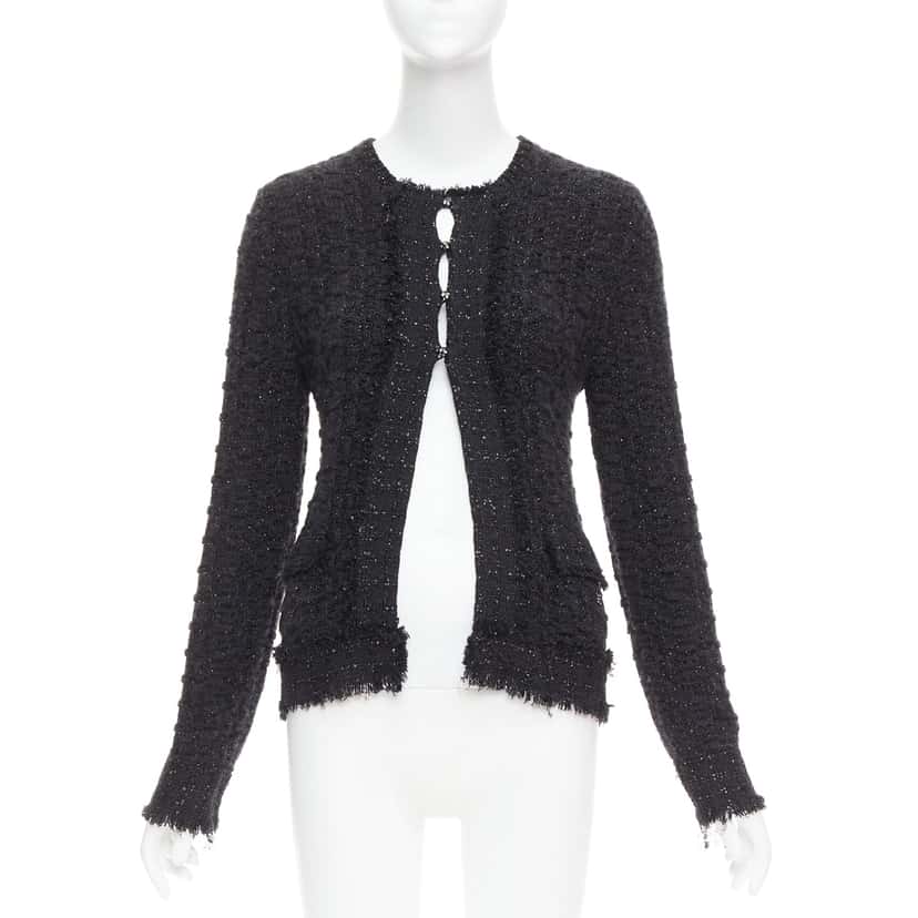 Chanel Metallic Tweed Cardigan Black Viscose Very good condition - Front View