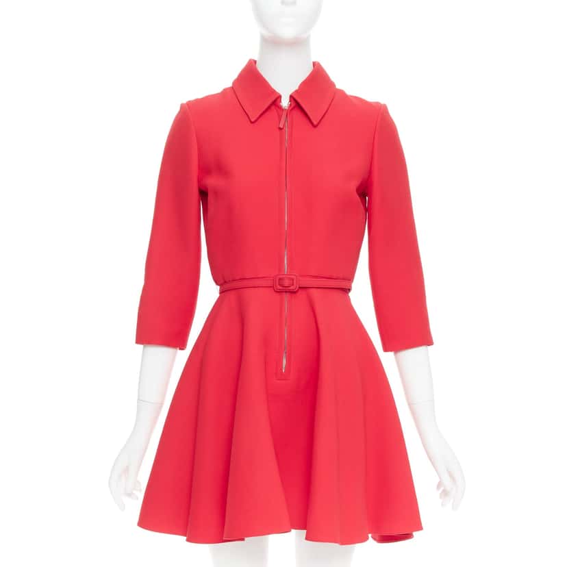 Dior Half Zip Flare Dress Red Wool Very good condition - Front View
