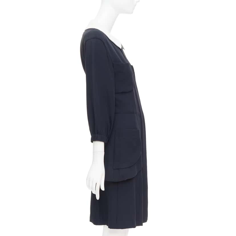 Chanel Collar Trompe Dress Black Silk Very good condition - Model View