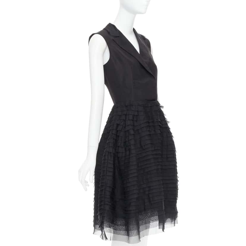 Oscar De La Renta Tiered Puff Dress Black Silk Good condition - Inside View