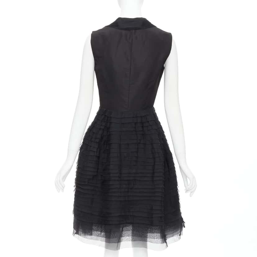 Oscar De La Renta Tiered Puff Dress Black Silk Good condition - Box View