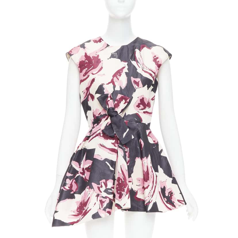 Dior Floral Tie Dress Beige Silk Fair condition - Front View