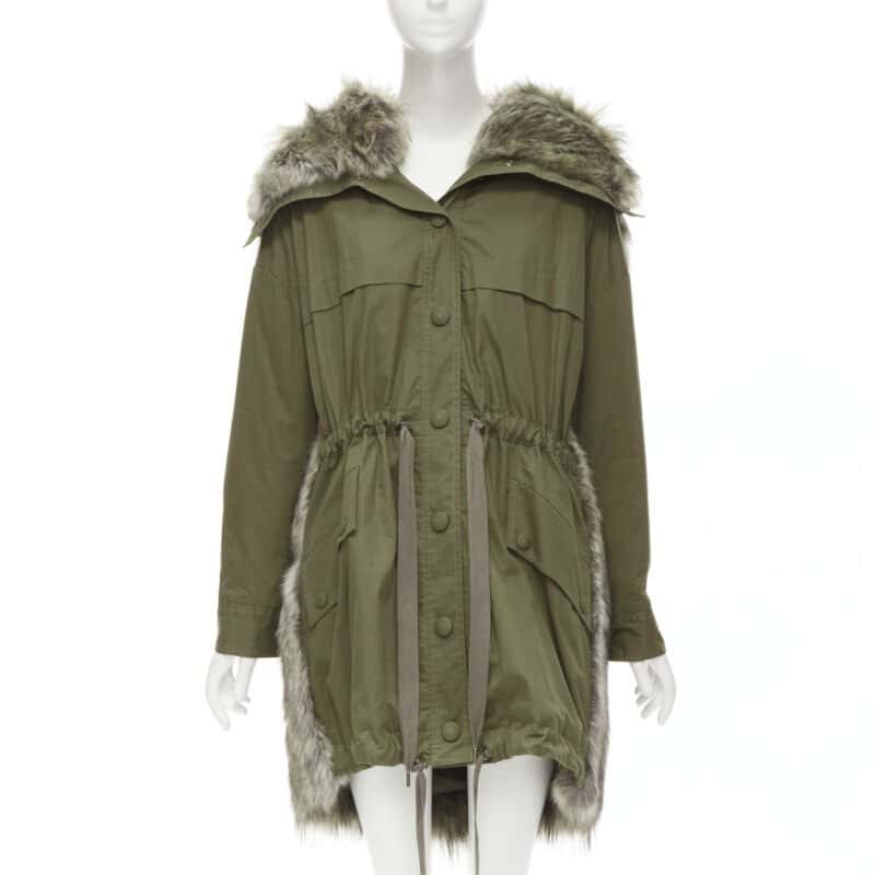 Stella McCartney Faux Fur Drawstring Parka Green Cotton Never worn - Front View