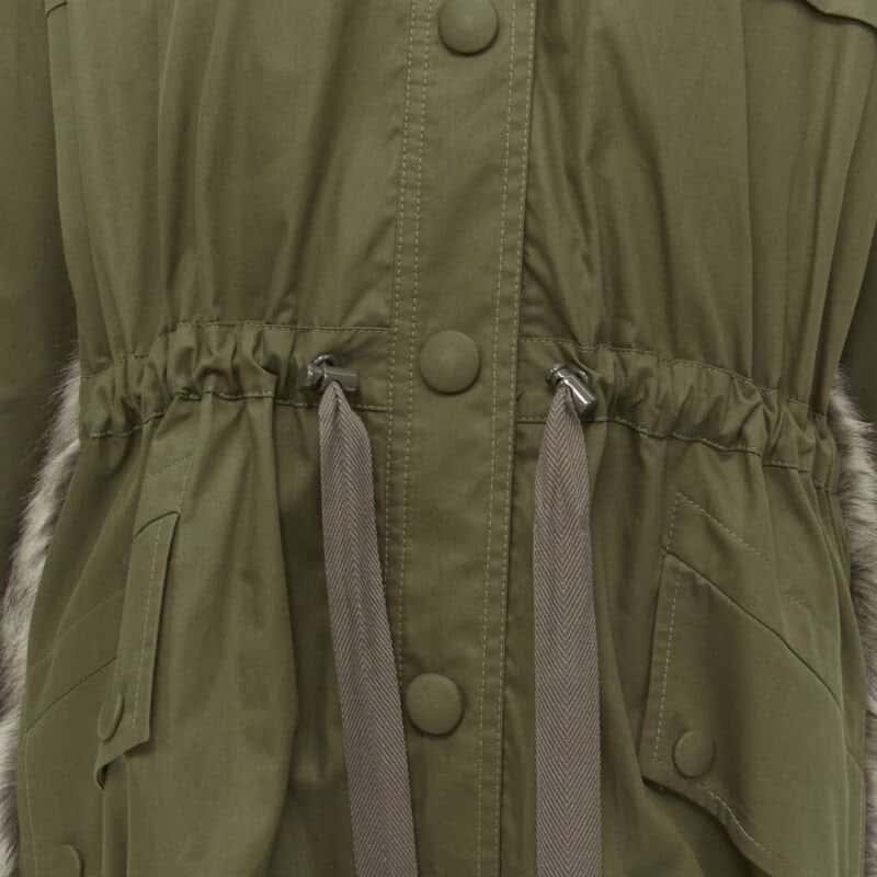 Stella McCartney Faux Fur Drawstring Parka Green Cotton Never worn - Back View