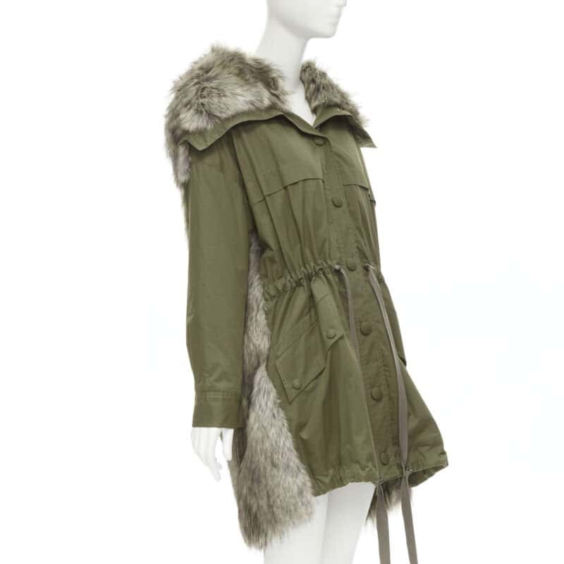 Stella McCartney Faux Fur Drawstring Parka Green Cotton Never worn - Inside View