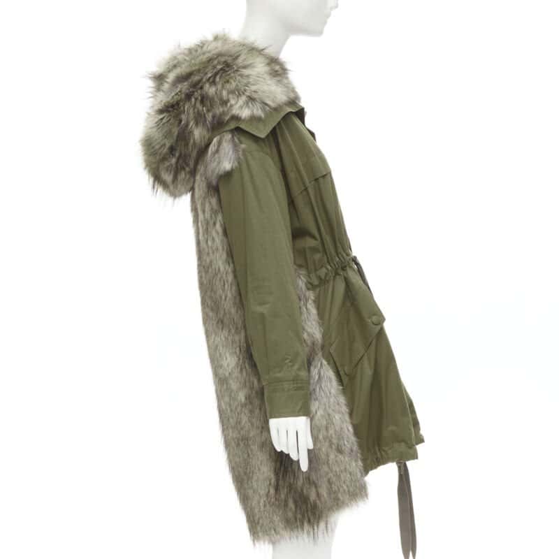 Stella McCartney Faux Fur Drawstring Parka Green Cotton Never worn - Model View