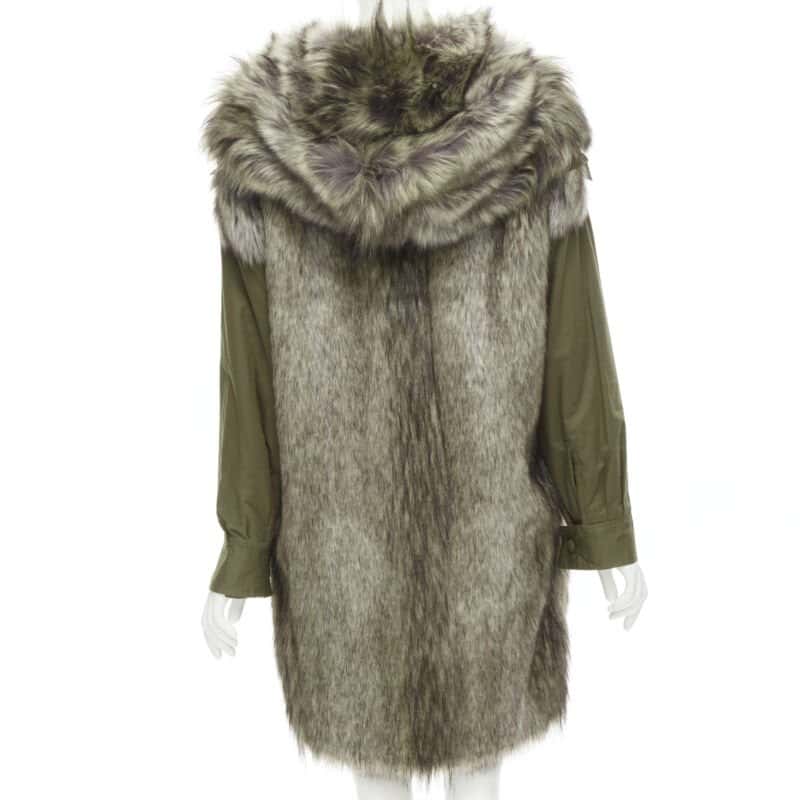Stella McCartney Faux Fur Drawstring Parka Green Cotton Never worn - Box View