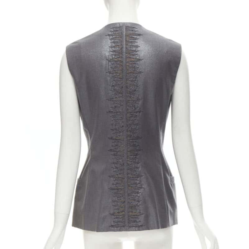 Gianni Versace Silver Lurex Vest Silver Wool Very good condition - Front View