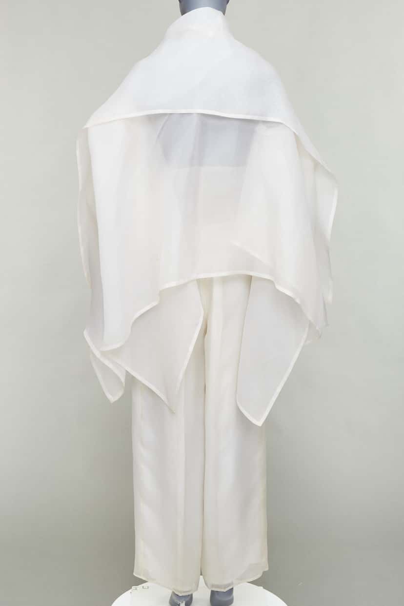 Dolce & Gabbana Ivory Coat Pantsuit Ecru Silk Fair condition - Model View