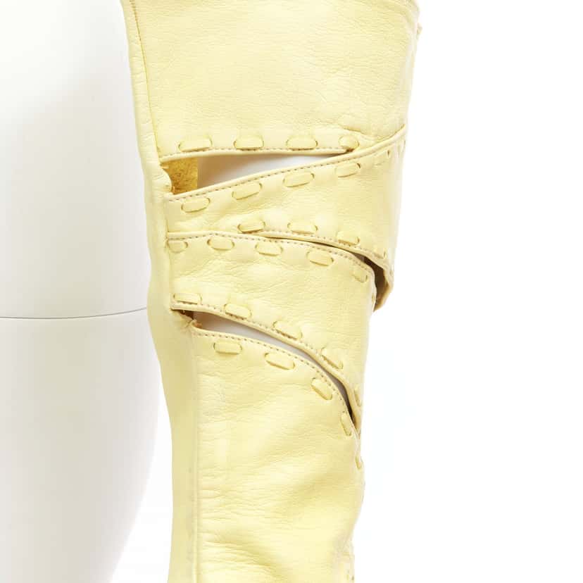Claude Montana Striped Mitten Gloves Yellow Leather Fair condition - Back View