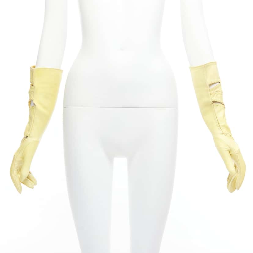 Claude Montana Striped Mitten Gloves Yellow Leather Fair condition - Inside View
