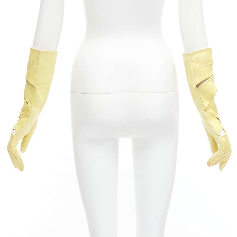 Claude Montana Striped Mitten Gloves Yellow Leather Fair condition - Box View