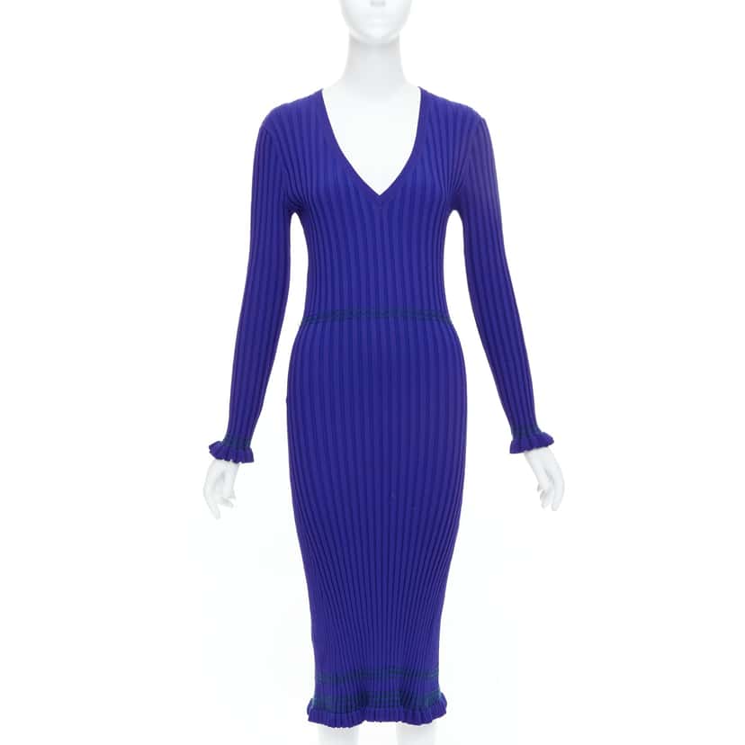 Altuzarra Ribbed Bodycon Dress Blue Viscose Good condition - Front View