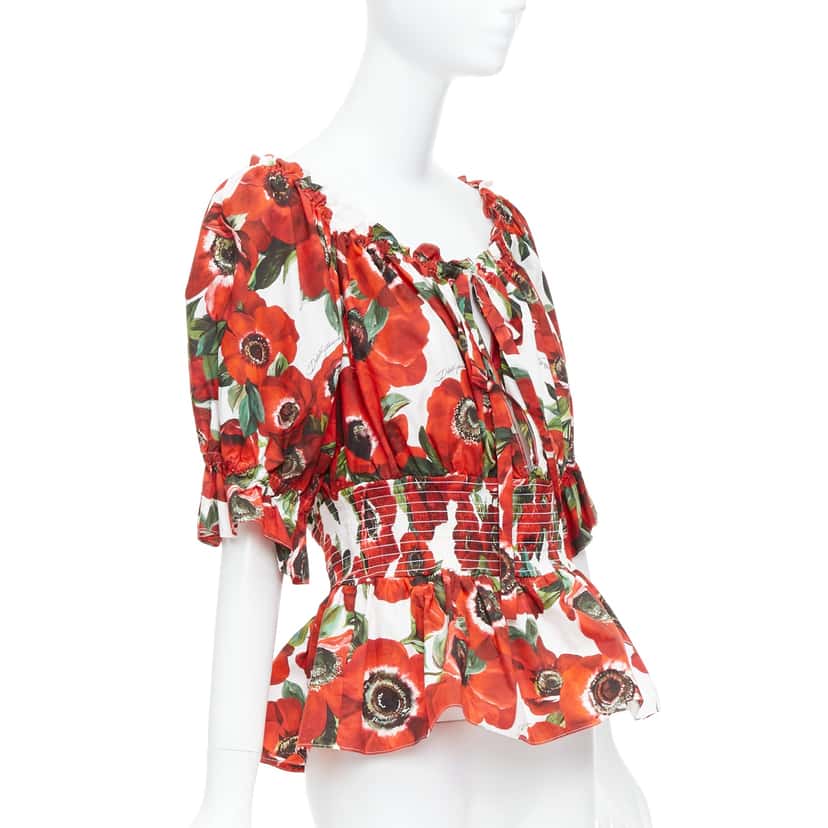 Dolce & Gabbana Floral Peplum Top Red Cotton Never worn - Inside View