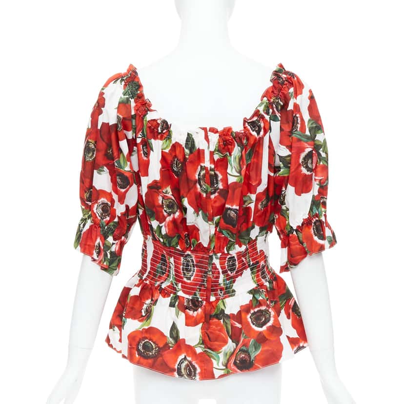 Dolce & Gabbana Floral Peplum Top Red Cotton Never worn - Box View