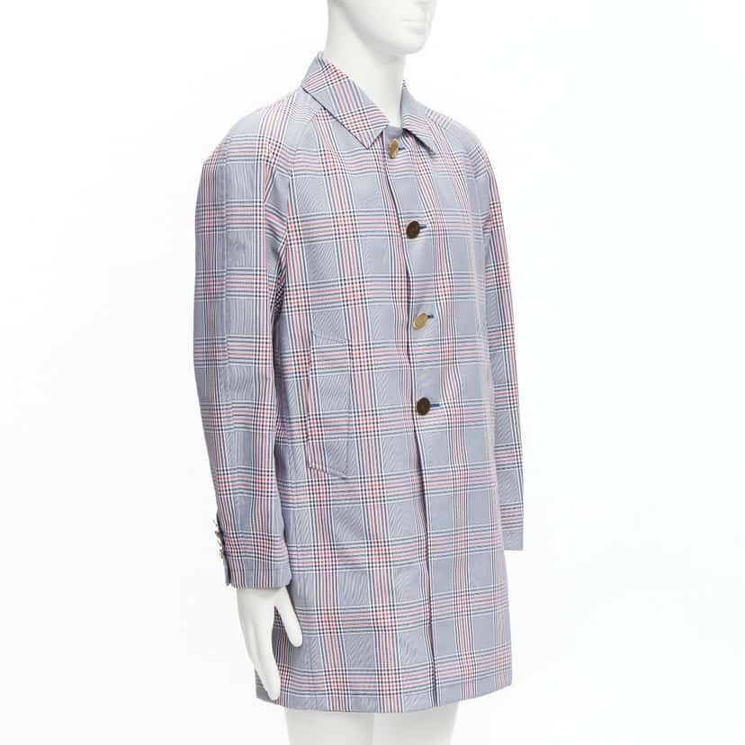 Thom Browne Grey Houndstooth Long Coat Navy Cotton Very good condition - Model View