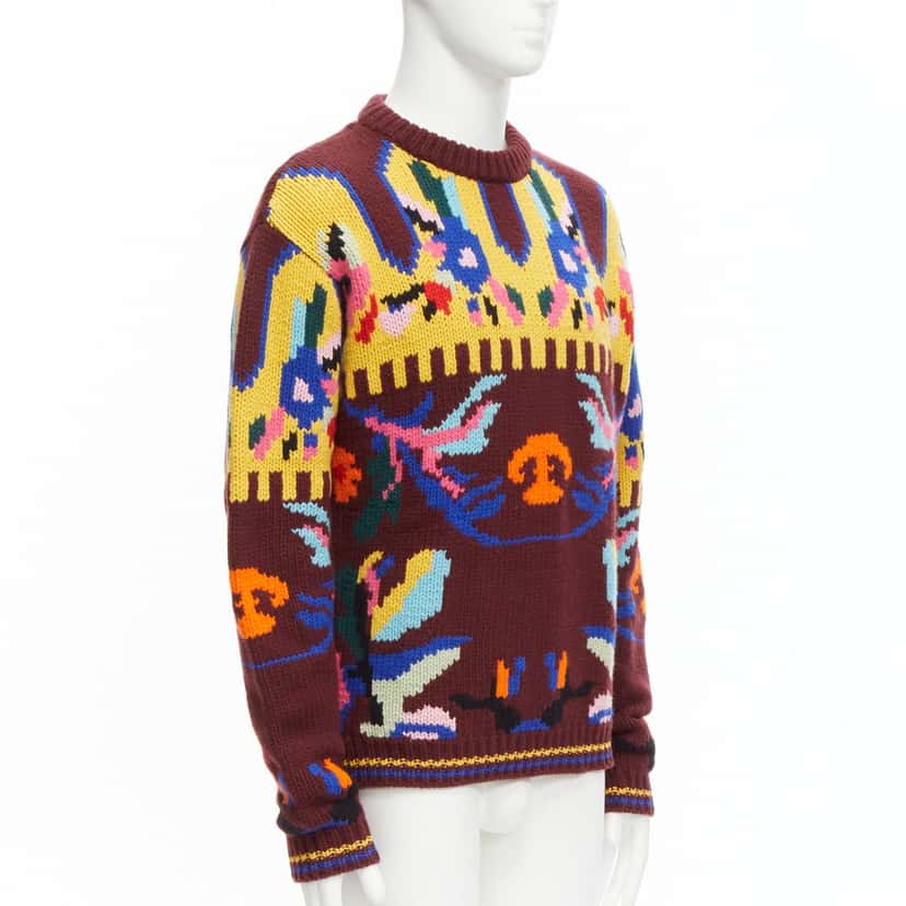 Prada Graphic Wool Sweater Burgundy Wool Very good condition - Inside View