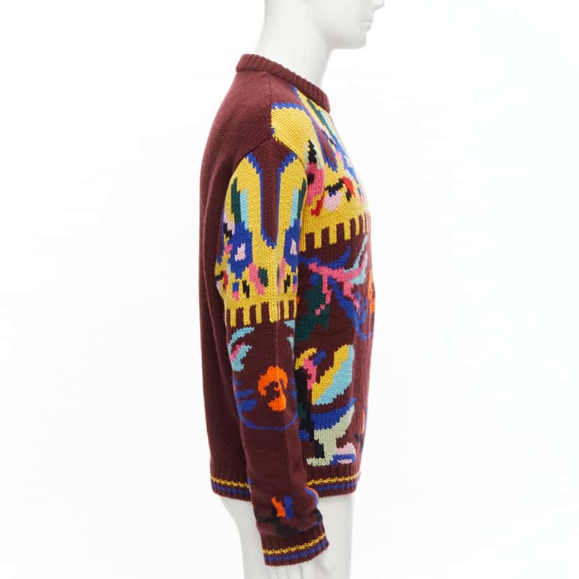 Prada Graphic Wool Sweater Burgundy Wool Very good condition - Model View
