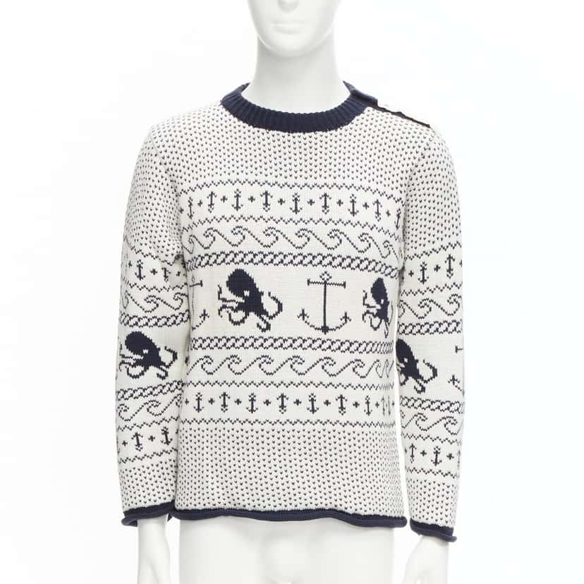 Thom Browne Octopus Intarsia Sweater Beige Cotton Good condition - Front View