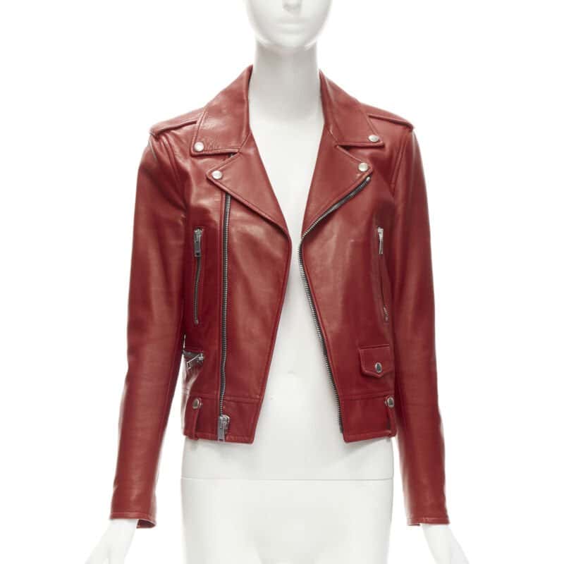Saint Laurent Red Moto Jacket Red Leather Very good condition - Front View
