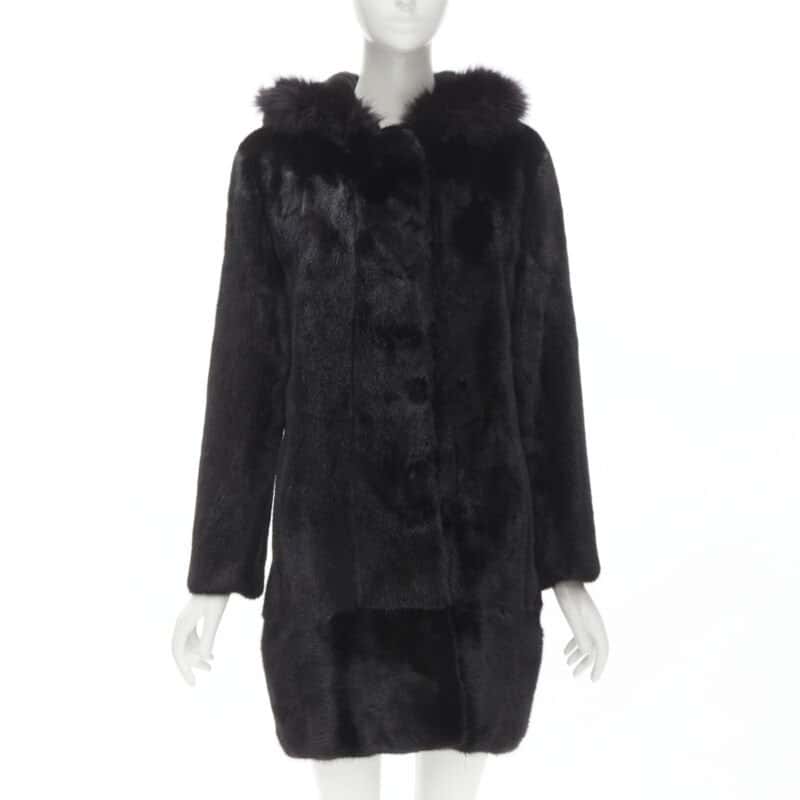 Unsigned Black Fur Hooded Jacket Black Fur Never worn - Front View