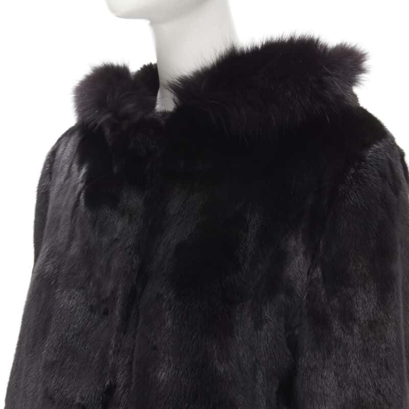 Unsigned Black Fur Hooded Jacket Black Fur Never worn - Back View