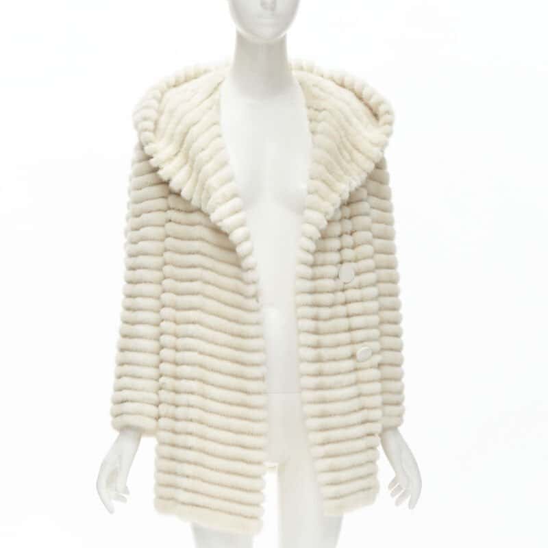 Marco Vanoli Cream Tulle Fur Jacket Beige Fur Never worn - Front View