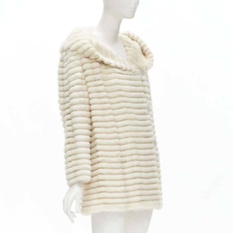 Marco Vanoli Cream Tulle Fur Jacket Beige Fur Never worn - Model View