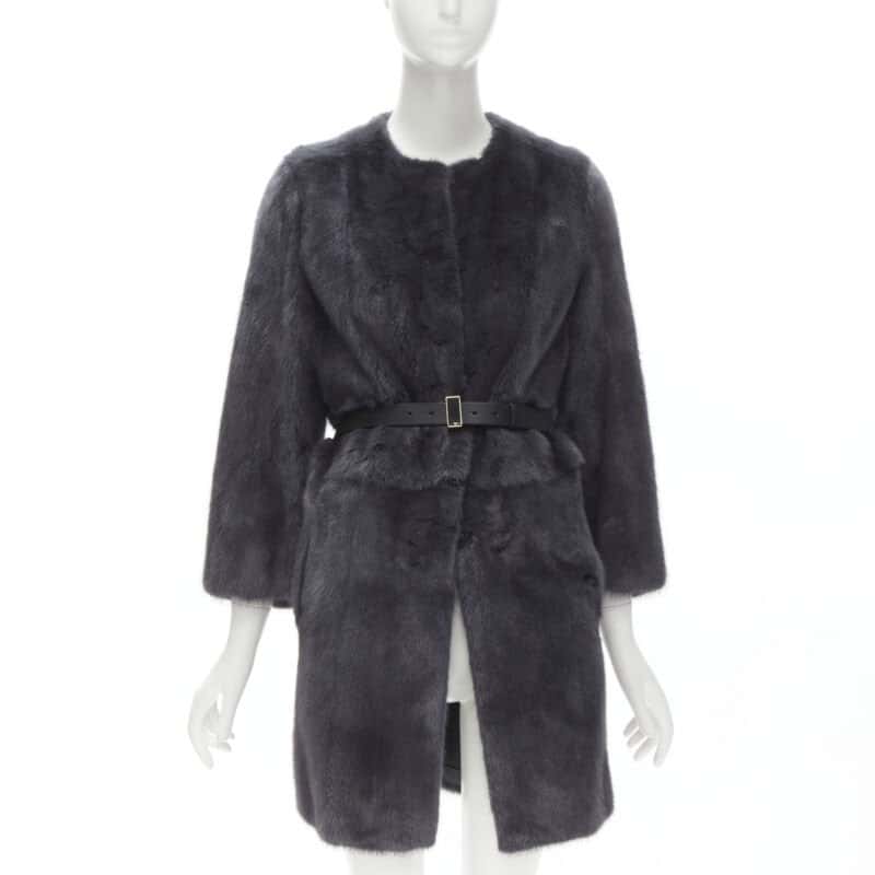 Fendi Grey Reversible Zip Coat Black Fur Very good condition - Front View