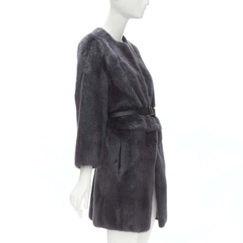 Fendi Grey Reversible Zip Coat Black Fur Very good condition - Inside View