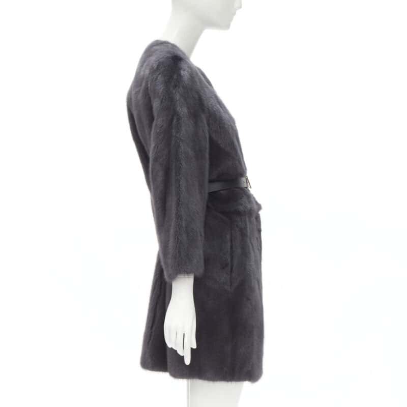 Fendi Grey Reversible Zip Coat Black Fur Very good condition - Model View