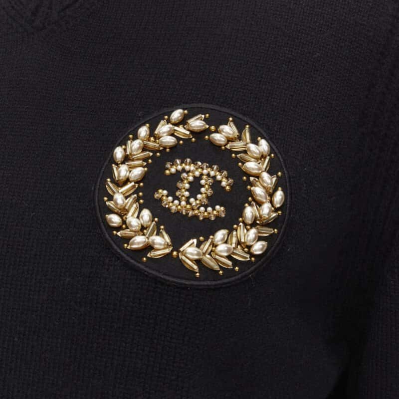Chanel Embellished Badge Sweater Black Cashmere Never worn - Back View