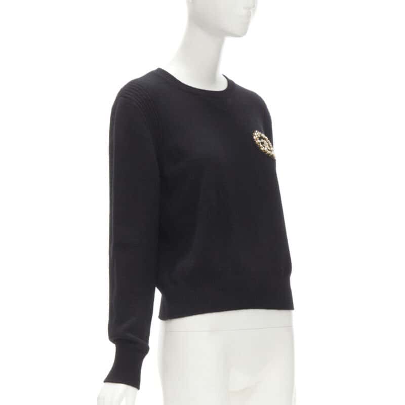 Chanel Embellished Badge Sweater Black Cashmere Never worn - Inside View