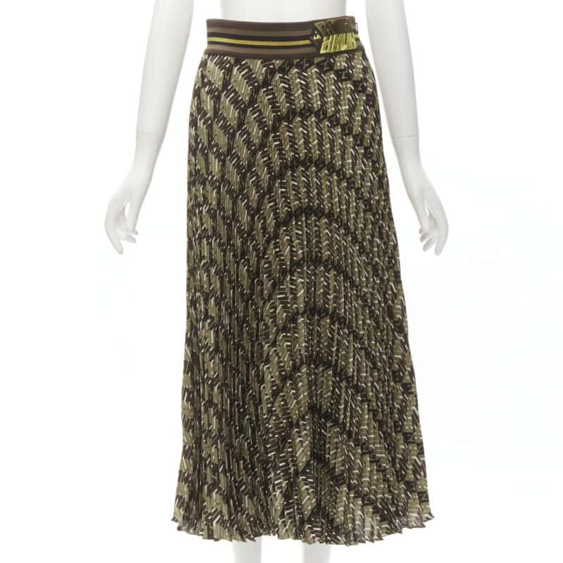 Fendi Graphic Pleated Skirt Brown Silk Never worn - Front View