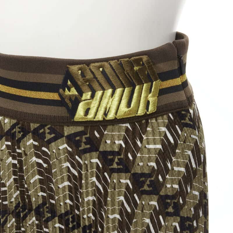 Fendi Graphic Pleated Skirt Brown Silk Never worn - Back View